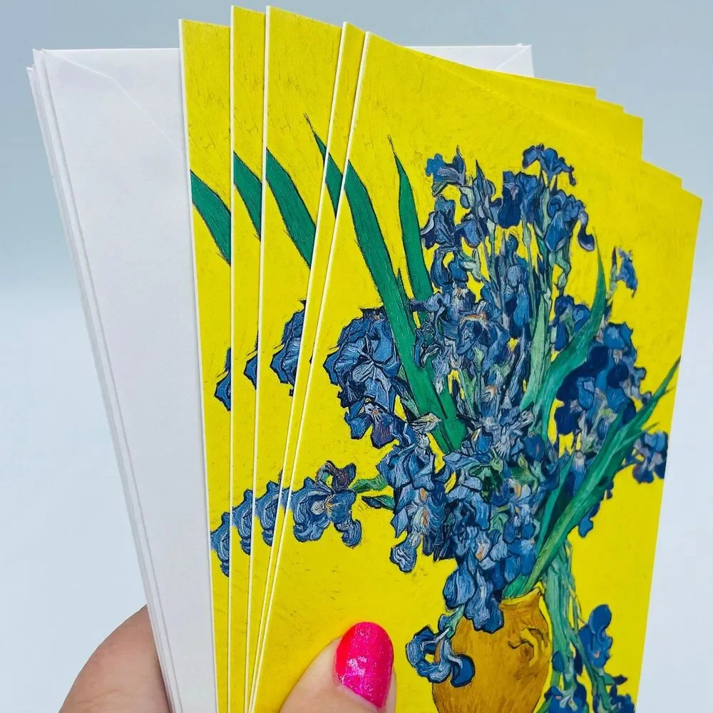 Vincent Van Gogh Vase of Irises & Pink Roses NEW Notecards Set Julia Bell